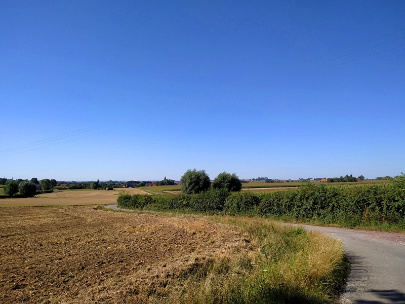 on traverse des champs sur le sentier des Jacinthes