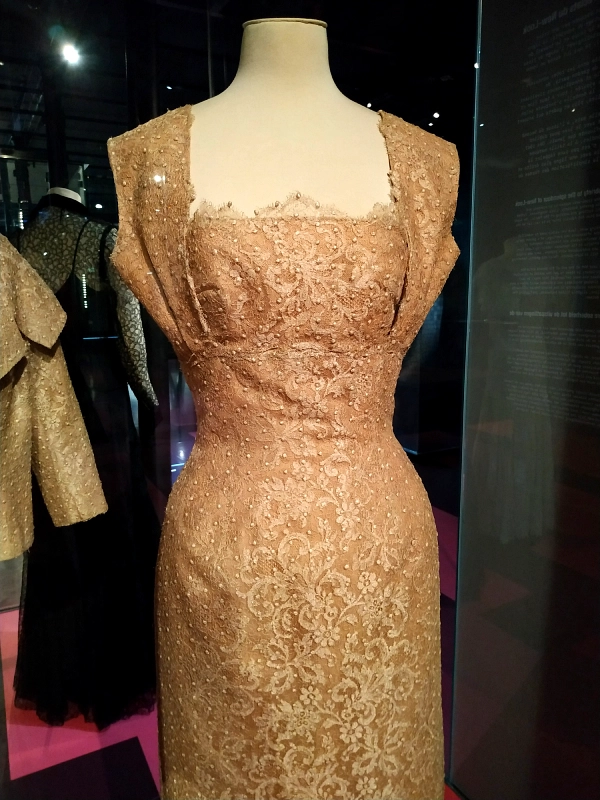 superbe robe brodée de dentelle dans les années 1950