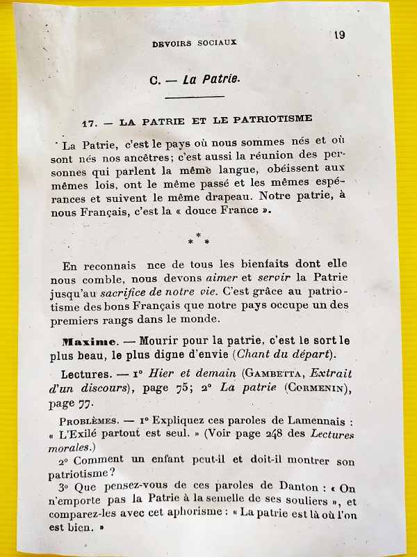 la morale par l'exemple, la patrie à l'écomusée des écoles de Lille