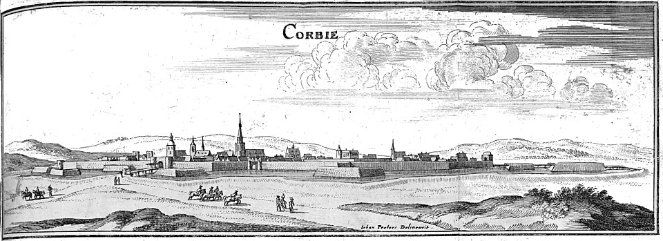 Vue de corbie par matthäus merian in topographia germaniae 1656